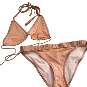 Victoria's Secret Vintage M Peach Pink Triangle Bikini‎ Set Tie Sides Swimsuit